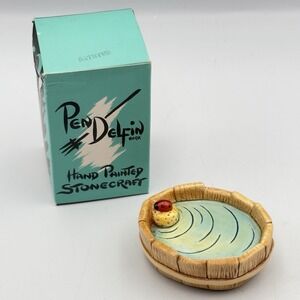 Pendelfin Miniature 3 Inch Pond With Ladybug 1950'S Vintage Chalkware